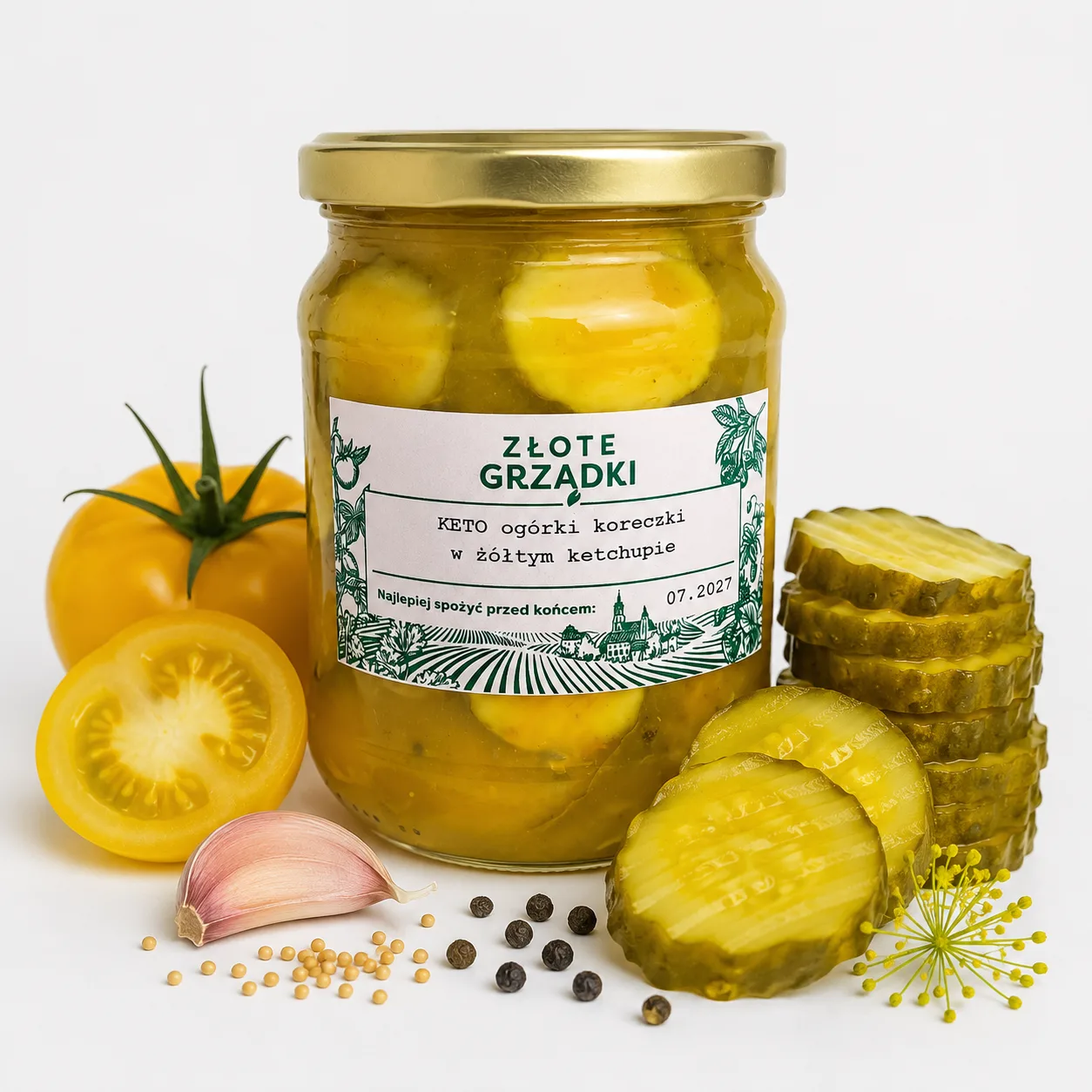 KETO ogórki koreczki w żółtym ketchupie 460 g
