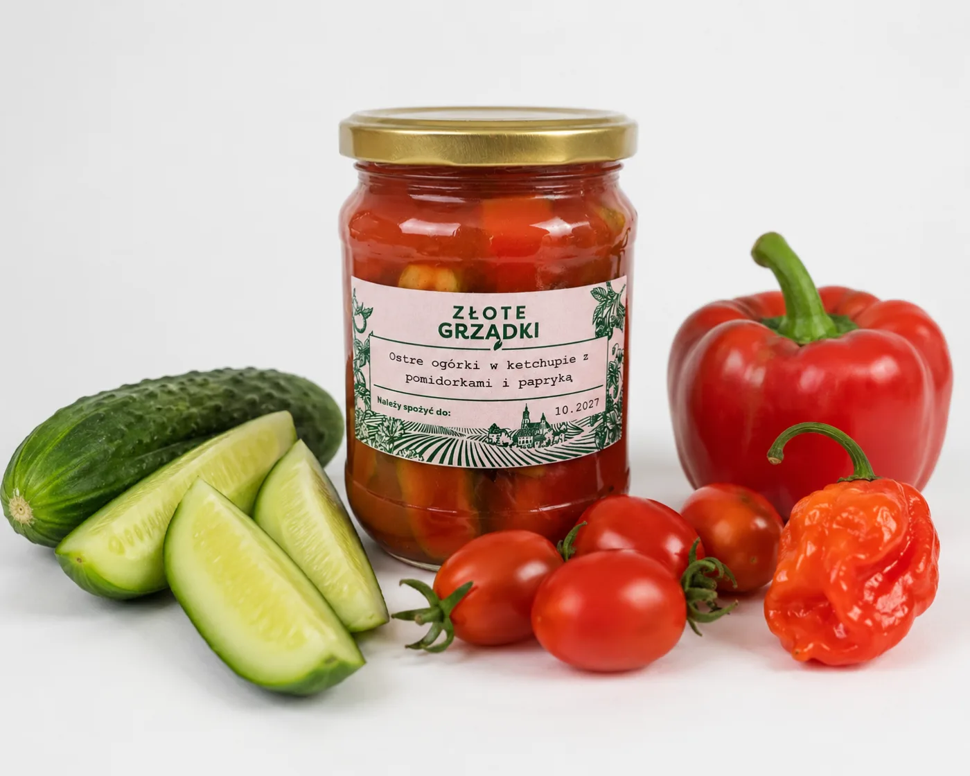 Ostre ogórki w ketchupie z pomidorkami i papryką 460 g